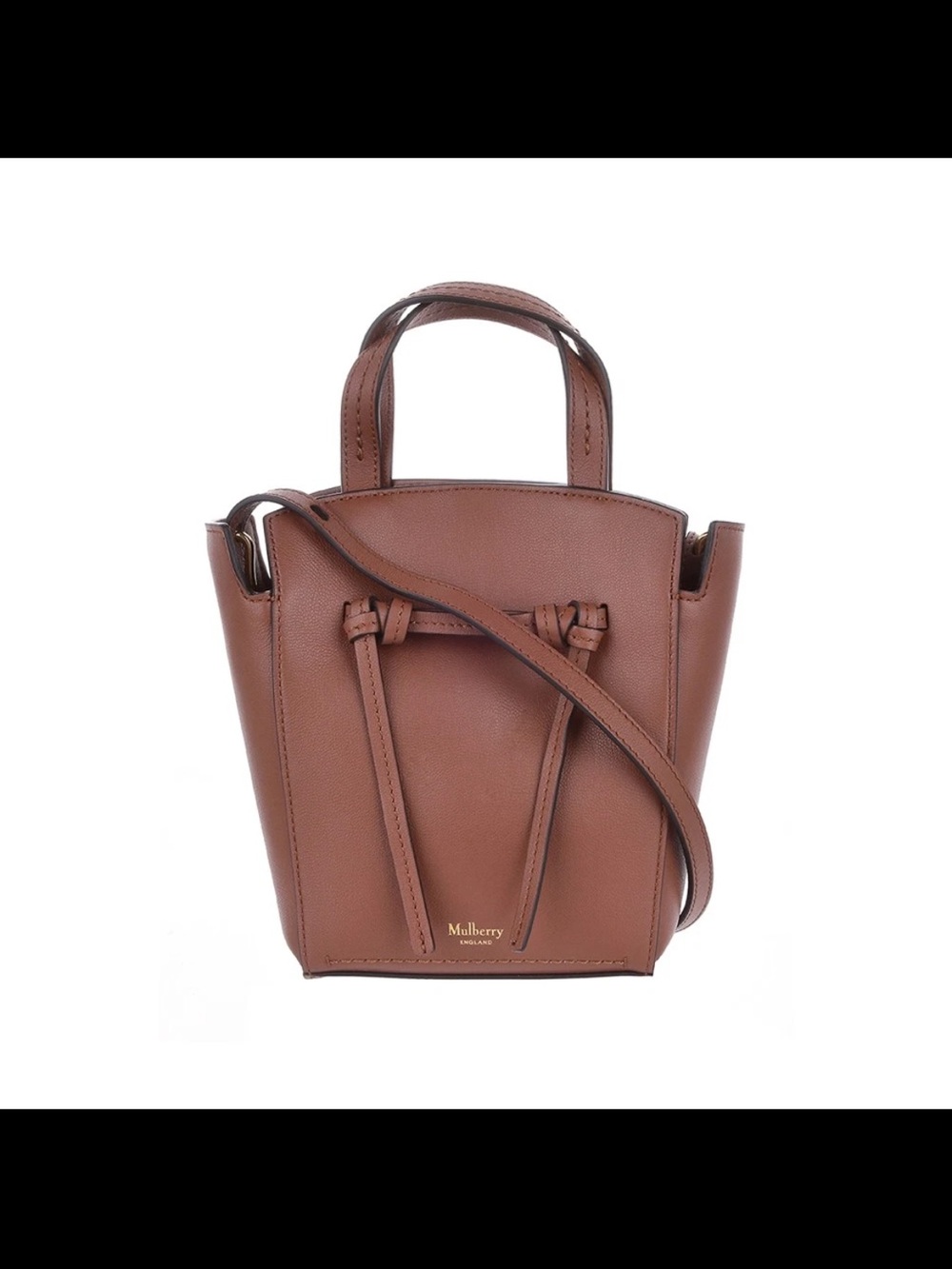 Mulberry Brown Leather Knot-Detail Crossbody Mini Tote